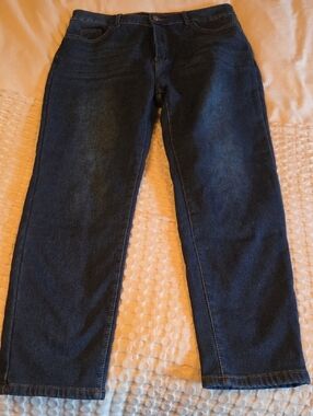 Classic Women's Dark Blue Fleece Lined Straight-Leg Jeans Xl
